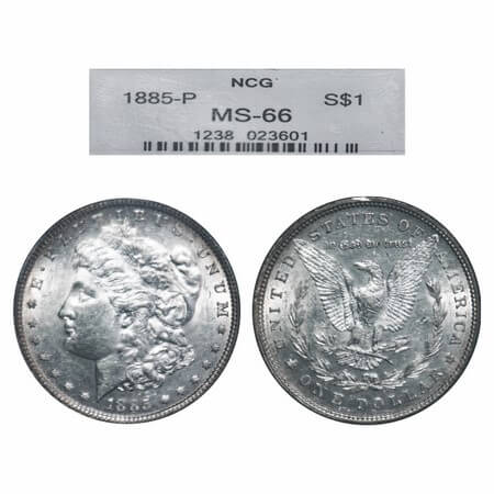 U.S.A., Silver Morgan Dollar (0.900 silver), 1885 P, Obv: Portrait of Liberty, E.PLURIBUS.