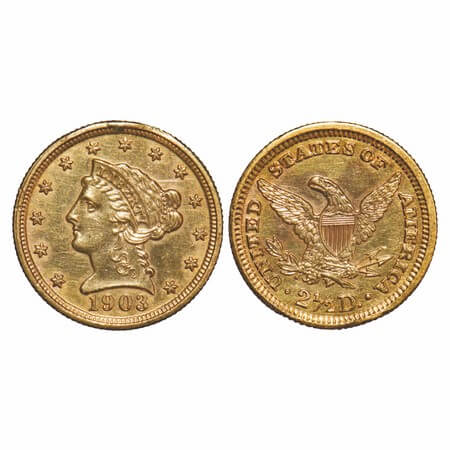 USA, Gold 2 1/2 Dollar (Quarter Dollar), 4.16g, 1903, Obv: Coronet head left within circle