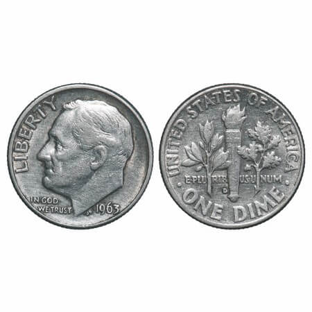 USA, Silver (0.9000 Silver), Dime, Roosevelt, 1963 D. KM 195. Very Fine, Scarce.