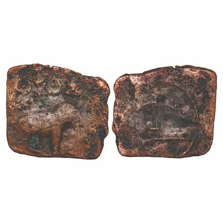Sangam Cheras, Copper, 2.40g, 20.88x23.03 mm, Obv: Elephant facing right in front of a sma