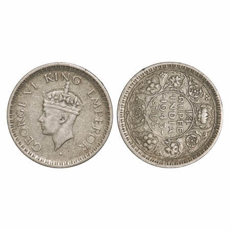George VI, Half Silver, 1/4 Rupee, 1943, Lahore Mint, Head Type II, Rev II, 'L' raised, Se