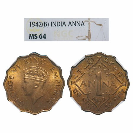 George VI, Nickel-Brass, 1 Anna, 1942, Bombay Mint, Dot, Head Type II. F. Prid 976. GK 138
