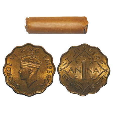 George VI, Nickel-Brass, 1 Anna, (Roll of 40 coins), 1942, Bombay Mint, Dot, Head Type II.
