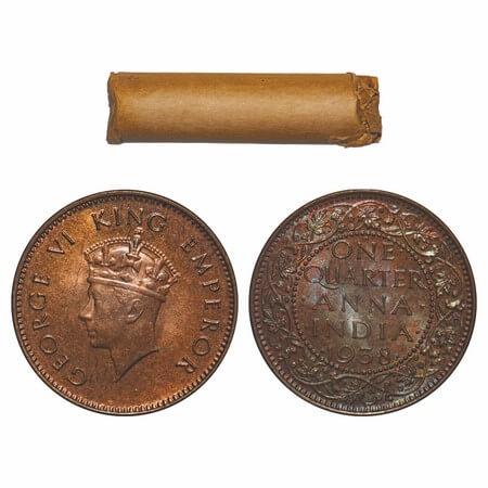 George VI, Bronze, Quarter Anna, (Roll of 32 coins), 1938, Bombay Mint, Dot, Head Type I, 