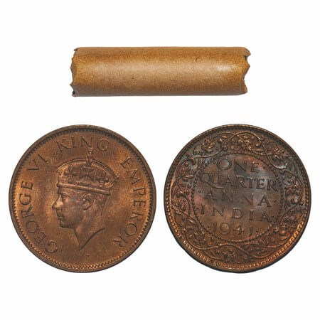 George VI, Bronze, Quarter Anna, (Roll of 32 coins), 1941, Calcutta Mint, No dot, Head Typ