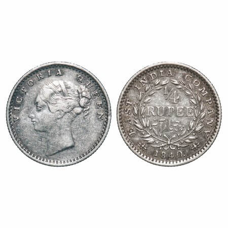 Victoria Queen, Silver, 1/4 Rupee, 1840, CL, Madras Mint, A(a)/I, 'S' incused, Normal 'S',