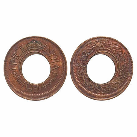 George VI, Bronze, 1 Pice, 1944, Bombay Mint, Dot, Flat crown, Error, 10% Misaligned die.
