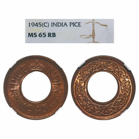 George VI, Bronze, 1 Pice, 1945, Calcutta Mint, No mint mark, Flat Crown. F. Prid 696. GK 