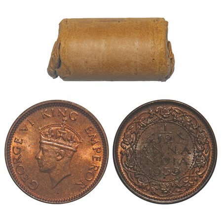 George VI, Bronze, 1/12 Anna, (Roll of 24 coins), 1939, Bombay Mint, Dot, Head Type II. 24