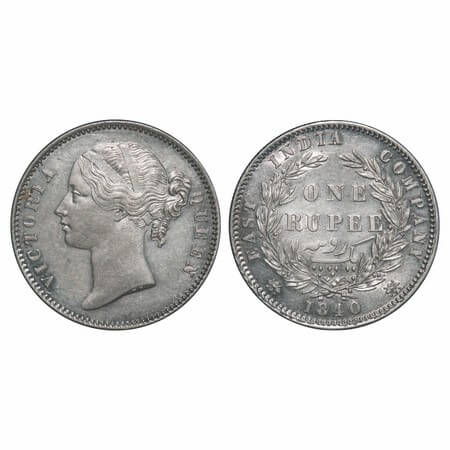 Victoria Queen, Silver, Rupee, 1840, DL, Calcutta Mint, W.W. raised, Wreath with 28 Berrie