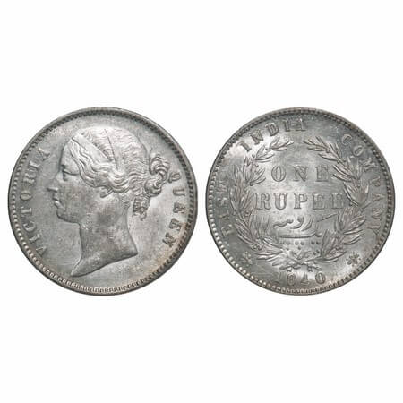 Victoria Queen, Silver, Rupee, 1840, DL, Calcutta Mint, W.W. raised, Wreath with 28 Berrie