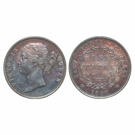 Victoria Queen, Silver, Rupee, 1840, DL, Madras Mint, W.W. R raised, Wreath with 28 Berrie