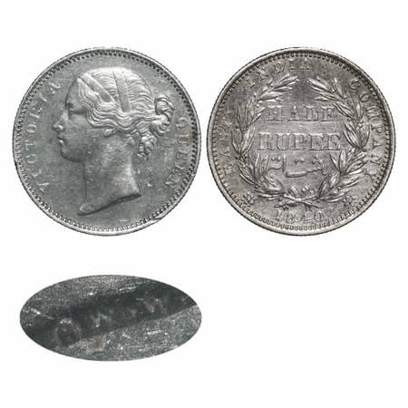Victoria Queen, Silver, Half Rupee, 1840, DL, Madras Mint, 'B' raised, W.W incused, Wreath