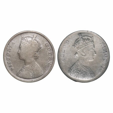 Victoria Queen, Silver, Rupee, Error, Obv Lakhi, Edge nicks on Lakhi side rim edge. Very F