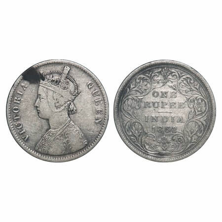 Victoria Queen, Silver, Rupee, 1862, Calcutta Mint, A/II, w/o initial 'J'. F. Prid 64. GK 