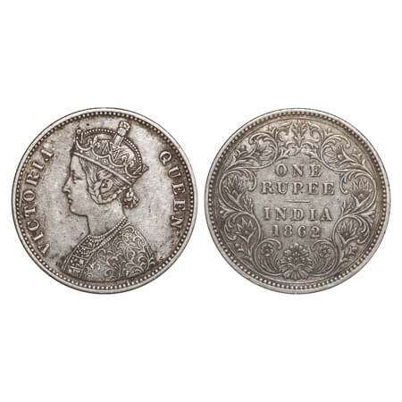 Victoria Queen, Silver, Rupee, 1862, Calcutta Mint, A/III, w/o initial 'J'. F. Prid 65. GK