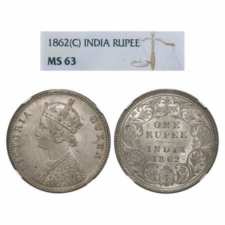 Victoria Queen, Silver, Rupee, 1862, Calcutta Mint, A/I, With initial 'J'. F. Prid 66. GK 