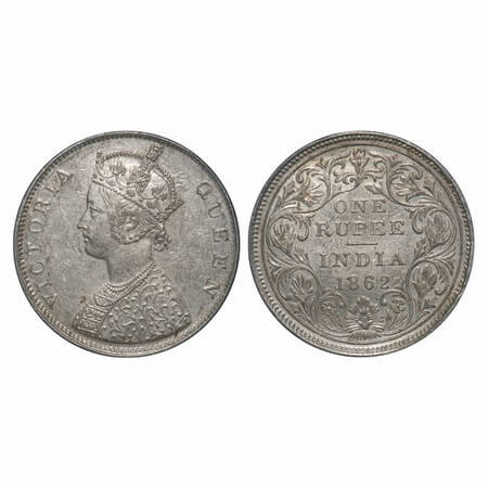 Victoria Queen, Silver, Rupee, 1862, Madras Mint, B/II, With enclosed frame effect & w/o r