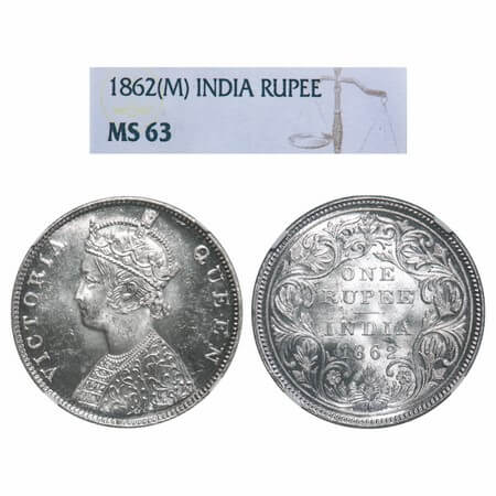 Victoria Queen, Silver, Rupee, 1862, Madras Mint, B/II, With enclosed frame effect & with 