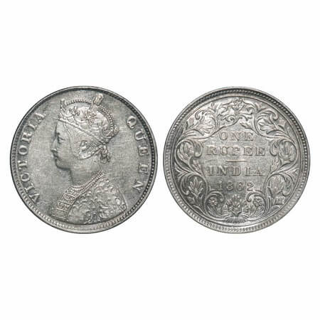 Victoria Queen, Silver, Rupee, 1862, Madras Mint, B/II, Die crack on Obv, With enclosed fr