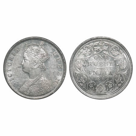 Victoria Queen, Silver, Rupee, 1862, Bombay Mint, B/II(ii), With Pineapple like buds at 4 