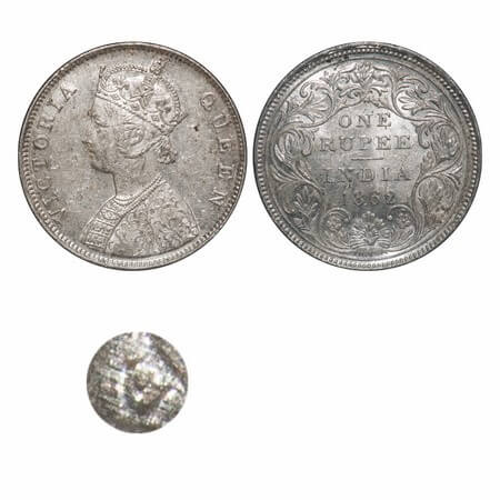 Victoria Queen, Silver, Rupee, 1862, Bombay Mint, B/II/2/0, Inverted tick against 'V' with