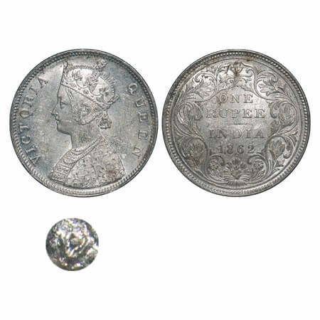Victoria Queen, Silver, Rupee, 1862, Bombay Mint, B/II/2/0, Double struck 'V' at bottom ba
