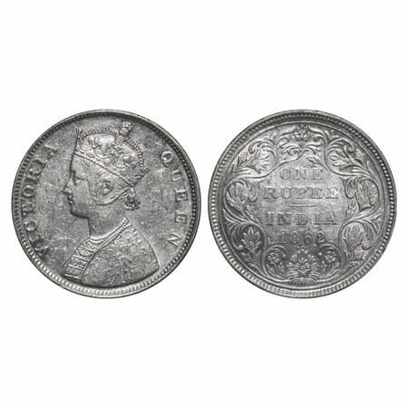 Victoria Queen, Silver, Rupee, 1862, Bombay Mint, B/II/2/0, 4 dots placed are arranged in
