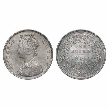 Victoria Queen, Silver, Rupee, 1862, Bombay Mint, B/II/2/3, Re used of earlier Rev dies w/