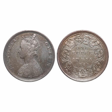 Victoria Queen, Silver, Rupee, 1862, Bombay Mint, A/II/0/3, Obv A of 1/2 Anna, The Queens 