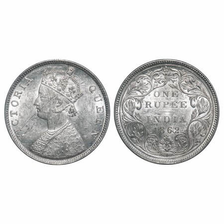 Victoria Queen, Silver, Rupee, 1862, Bombay Mint, B/II/0/3. F. Prid 77. GK 300. Uncirculat