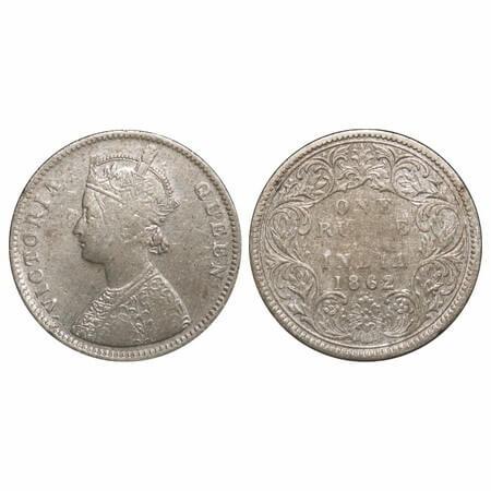 Victoria Queen, Silver, Rupee, 1862, Bombay Mint, A/I/0/4, w/o initial 'J', With round Pea