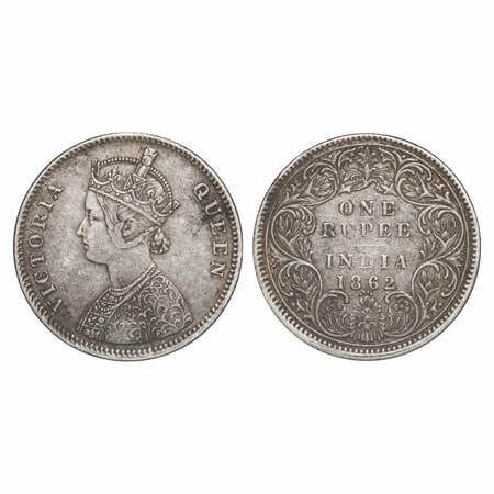 Victoria Queen, Silver, Rupee, 1862, Bombay Mint, A/I/0/4, w/o initial J. F. Prid 78. GK 3