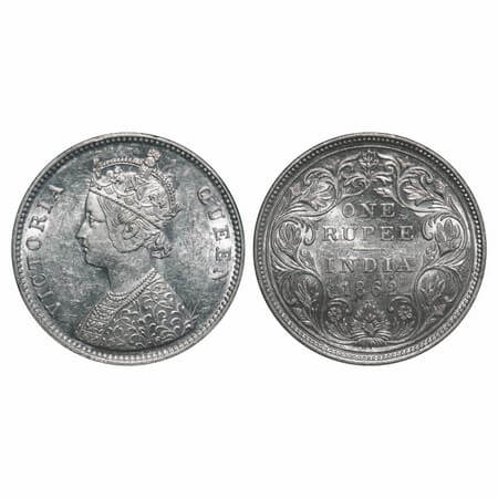Victoria Queen, Silver, Rupee, 1862, Bombay Mint, A/II/0/4, w/o initial 'J', Ghost on Obv 