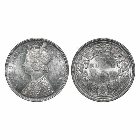 Victoria Queen, Silver, Rupee, 1862, Bombay Mint, A/II/0/4, w/o initial 'J', Elongated med