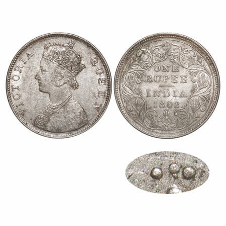 Victoria Queen, Silver, Rupee, 1862, Bombay Mint, B/II/0/4. F. Prid 81. GK 310. About Unci