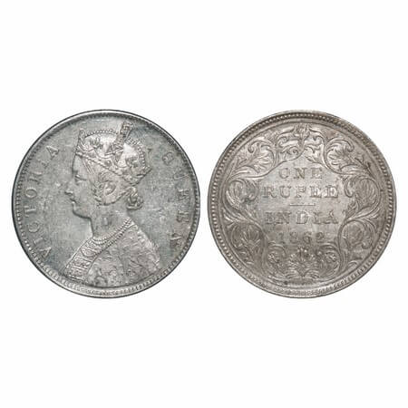 Victoria Queen, Silver, Rupee, 1862, Bombay Mint, B/II/0/4, Mechanical die doubling of yea