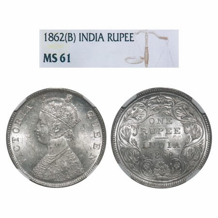 Victoria Queen, Silver, Rupee, 1862, Bombay Mint, B/II/0/4, 4 dots arranged are in a horiz
