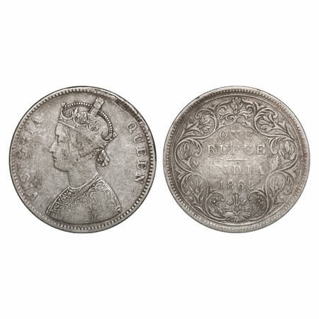 Victoria Queen, Silver, Rupee, 1862, Bombay Mint, A/II/2/4, Re used of earlier Rev dies w/