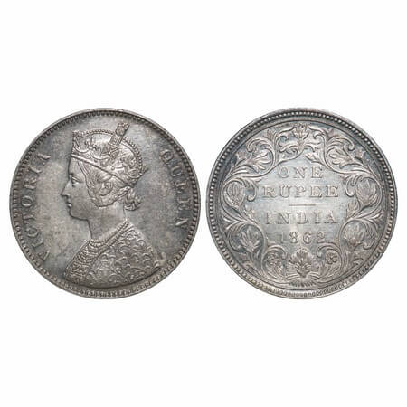 Victoria Queen, Silver, Rupee, 1862, Bombay Mint, A/II/0/6, w/o bottom stroke of numeral 1