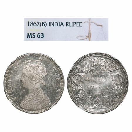 Victoria Queen, Silver, Rupee, 1862, Bombay Mint, A/II/0/7, w/o initial 'J'. F. Prid 87. G