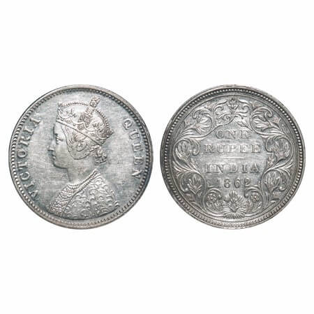 Victoria Queen, Silver, Rupee, 1862, Bombay Mint, A/II/0/7, w/o initial 'J', Broken letter