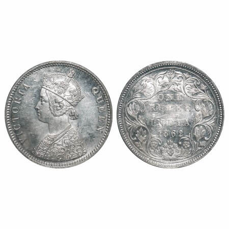 Victoria Queen, Silver, Rupee, 1862, Bombay Mint, A/II/0/7, w/o initial 'J', Broken legend