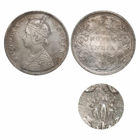 Victoria Queen, Silver, Rupee, 1862, Bombay Mint, A/II/0/9, w/o initial 'J'. F. Prid 92. G