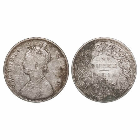 Victoria Queen, Silver, Rupee, 1862, Bombay Mint, B/II/0/10. F. Prid Unlisted. GK 339. Abo