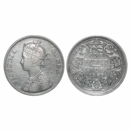 Victoria Queen, Silver, Rupee, 1862, Bombay Mint, A/II/1/10, w/o initial 'J', Dot above 'N
