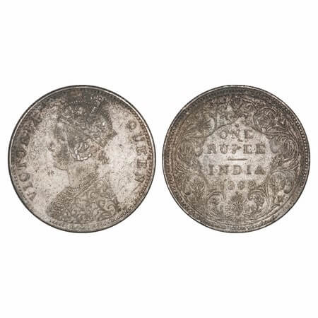 Victoria Queen, Silver, Rupee, 1862, Bombay Mint, A/II/1/1, With initial J. F. Prid 99. GK