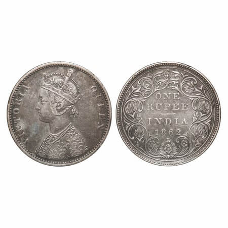 Victoria Queen, Silver, Rupee, 1862, Bombay Mint, A/II/1/2, With initial J, Last 2 dots ab