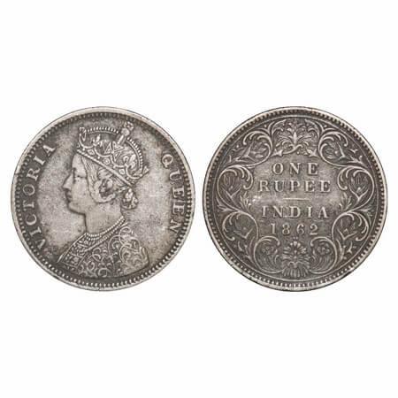Victoria Queen, Silver, Rupee, 1862, Bombay Mint, C/I/1/2, Small 2 dots above bottom flowe