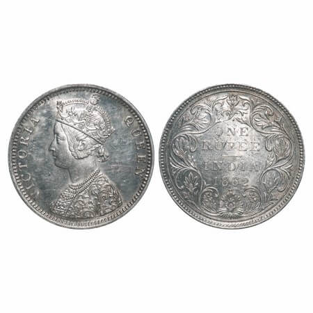 Victoria Queen, Silver, Rupee, 1862, Bombay Mint, C/II/1/2. F. Prid 105. GK 360. About Unc
